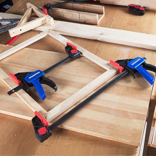 WORKPRO 6-Piece Mini Bar Clamp Set - One-Handed Spreader & F Clamps For Woodworking - 150lb & 50lb Capacity