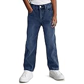 Haloumoning Boys Jeans Kids Fashion Fleece Lined Elastic Waist Denim Pants with Pockets 5-14 Years
