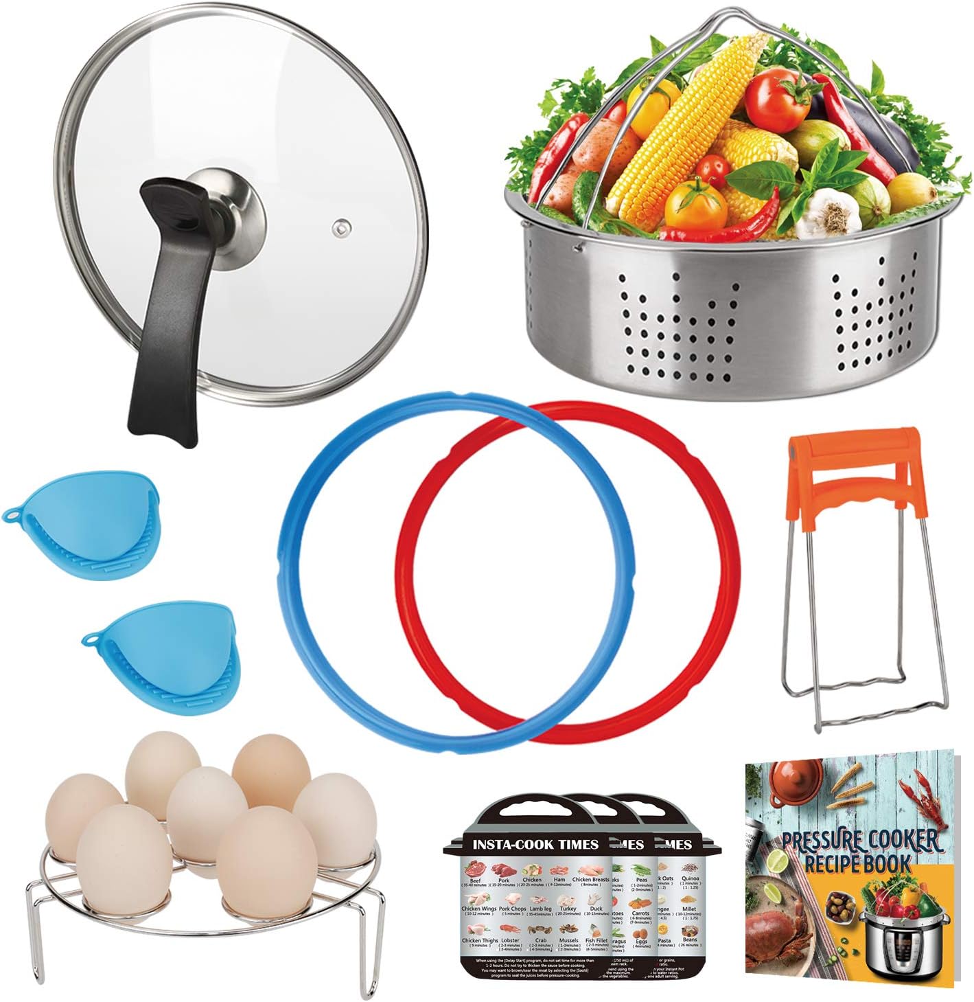 Accessories Set Compatible with Instant Pot 6 QT, with Tempered Glass Lid Sealing Rings and Steamer Basket for Instapot 6 Quart