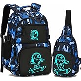 Pawsky School Backpack for Boys, Waterproof Laptop Backpack with USB Charging Port, Anime Cartoon Luminous Backpack Lightweight Kids Bookbag for Teen Boys