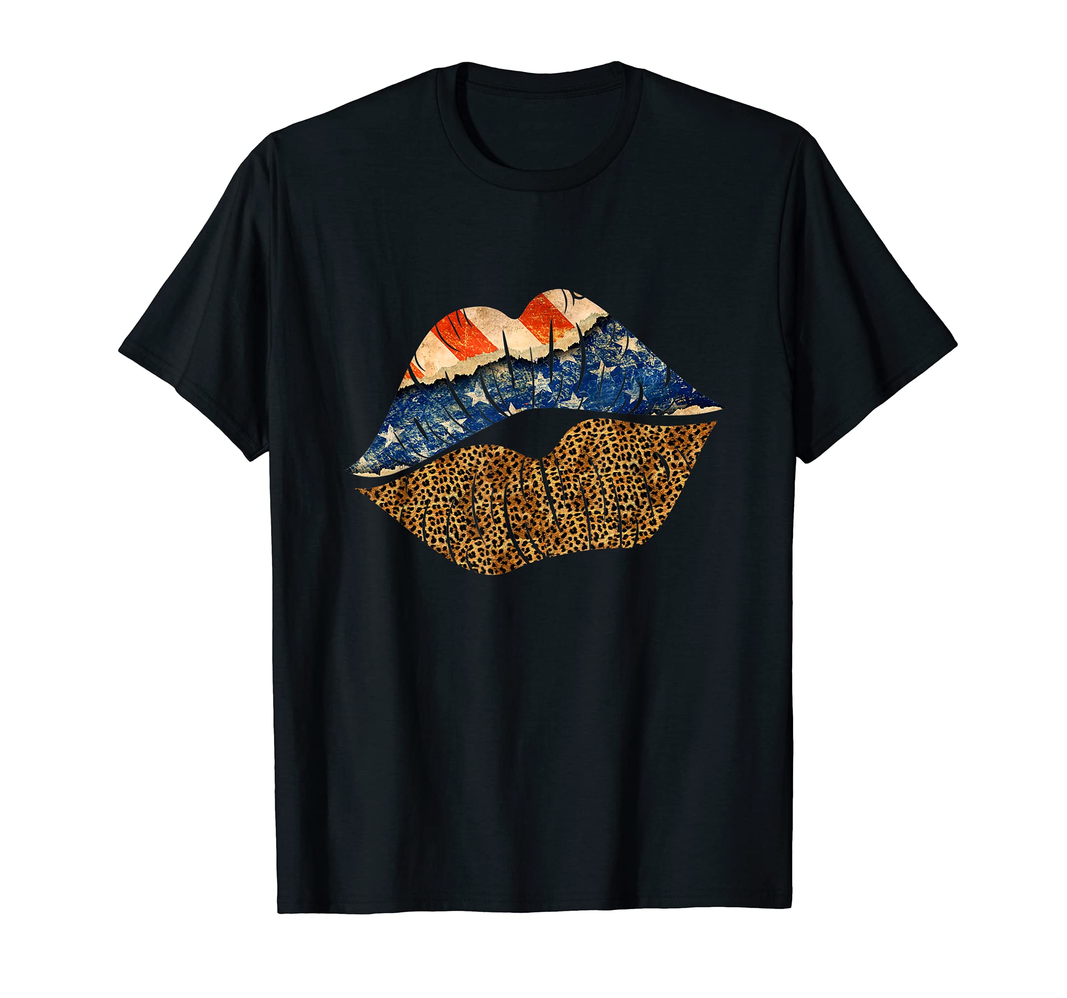 American Flag Leopard Lips 4th of July USA T-Shirt