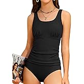 Oranchids Girls Swimsuit Two Piece Ribbed Tankini Swimsuit Solid Color Ruched Bathing Suit Adjustable Straps Swimwear 9-16Y