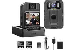 SYDYAM 4K Body Camera, Body Cam with Two 2350mAh Batteries Work 13-15H, IP68 Waterproof H.265 Encoding Police Camera with Aud