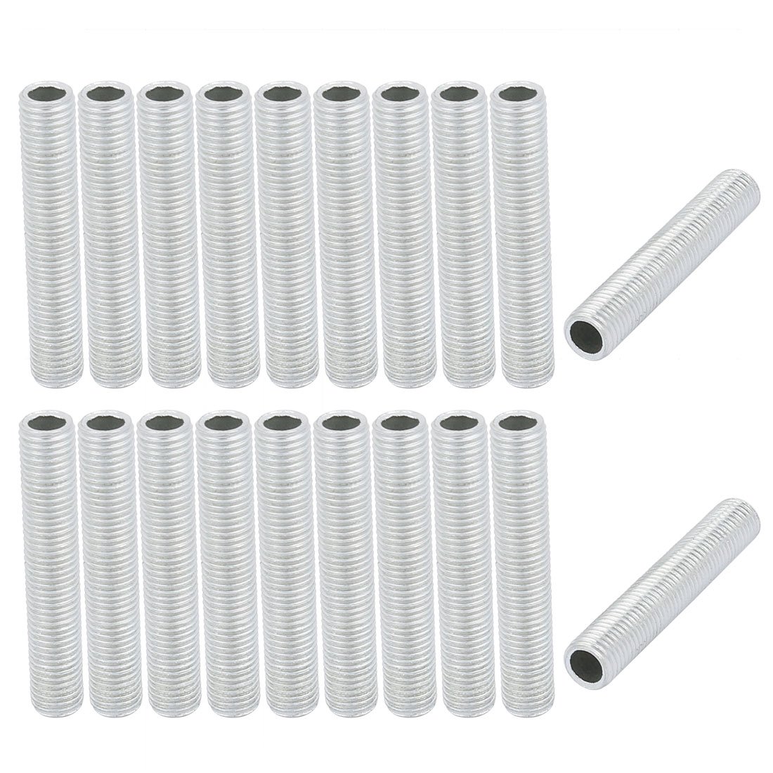 Sourcingmap Lamp Pipe Nipple, M8 Thread 45mm Length Hollow Lamps Repair Part Hardware for Lamp Lights, Zinc Plated Silver Tone, Pack of 20