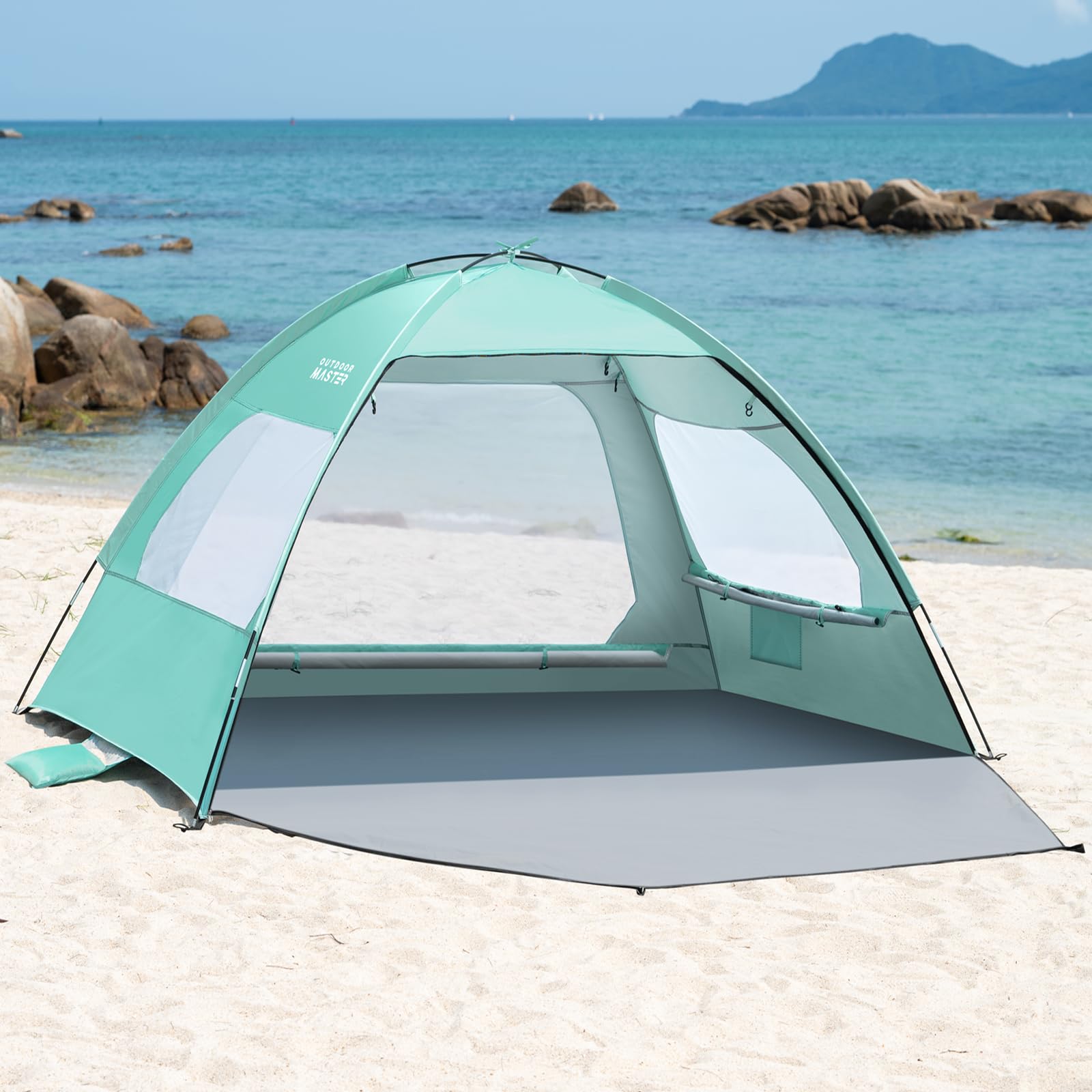 Photo 1 of OutdoorMaster Beach Tent for 3/4 Person - Easy Setup Sun Shade Shelter, Portable Beach Shade Sun Canopy with UPF 50+ UV Protection, Removable Skylight Family Size - 3 Person Green