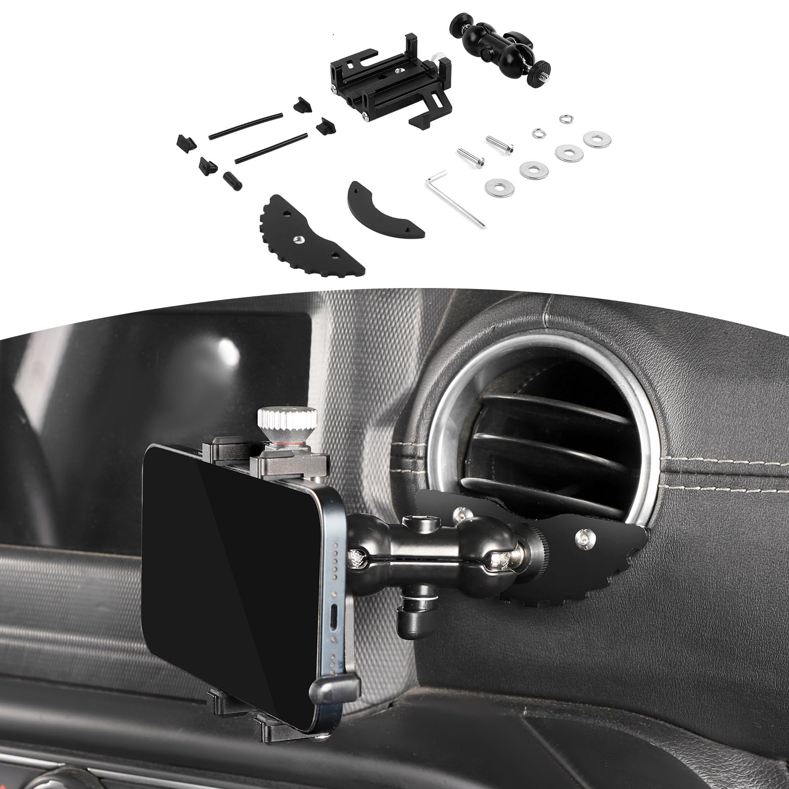 Photo 1 of JOSHELA for Jeep JL Dash Vent Phone Holder Mount Compatible with Jeep Wrangler JL JLU 2018 up for Gladiator JT 2020 up Black Interior Accessories