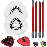 Spin Mop Replace Head, Base, Mop Handle Replacement Set for OCedar EasyWring 1 Tank System, Include 2 Microfiber Mop Head Refills, 1 Sturdy Iron 30-58" Mop Handle, 1 Scrub Brush Head, 1 Disc Mops Base