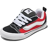 Vans Big Kids' Knu Skool Shoe | '90s Retro Puffy Low-Top Fashion Sneakers for Boys & Girls, Black/Racing Red, 7