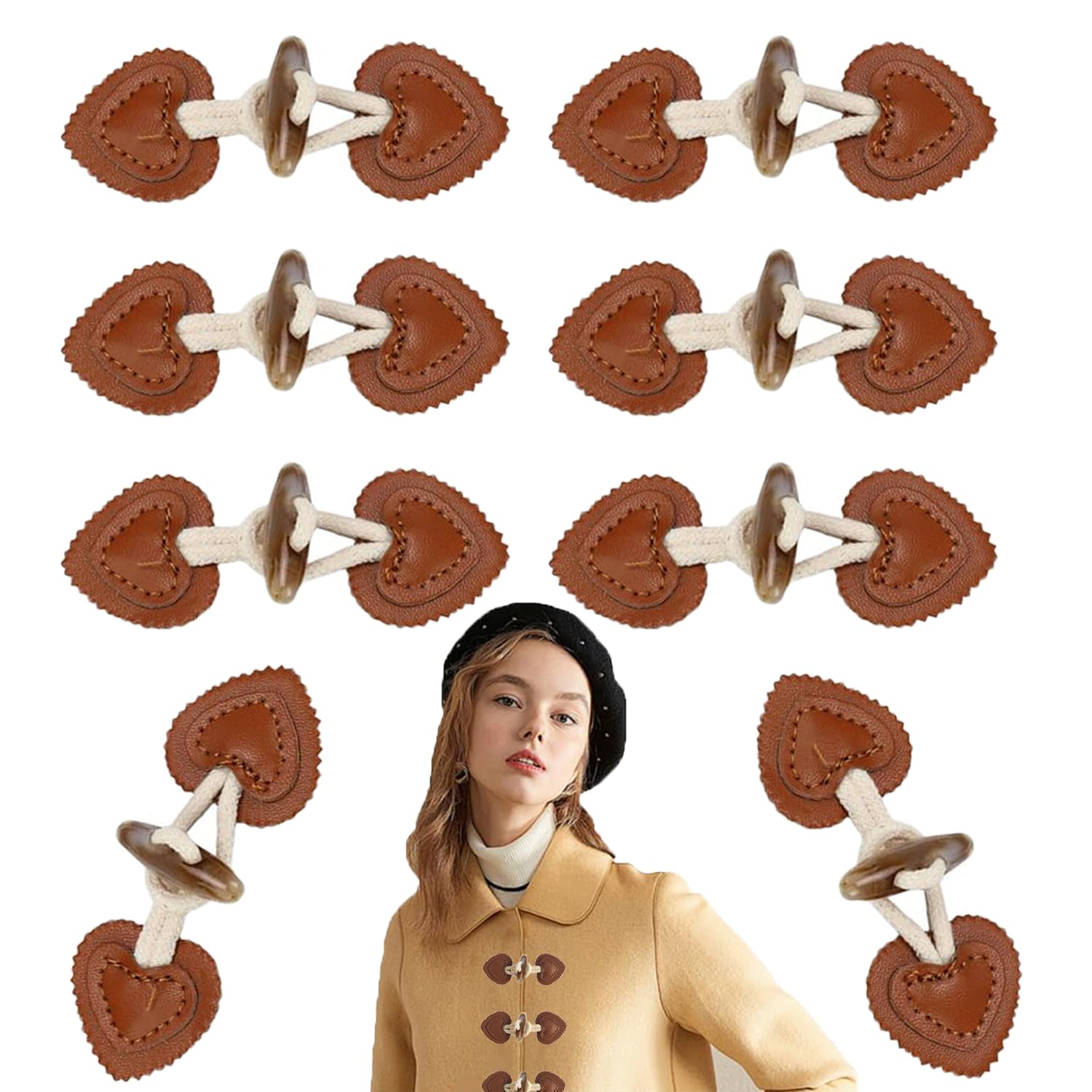 RXKFIGX 8 Sets PU Leather Resin Horn Toggle Closure Buttons Sew-On for Jacket Trench Coat Wool Outerwear Sewing DIY Accessories Toggle Buttons for Jackets Coat Brown & White