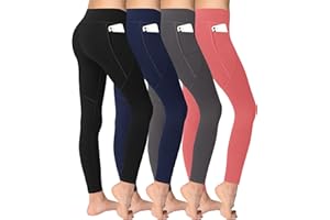 AENLLEY Girl Yoga Legging with Pockets for Workout Causal-Kid Actice Tummy Control Pants 4 Pack