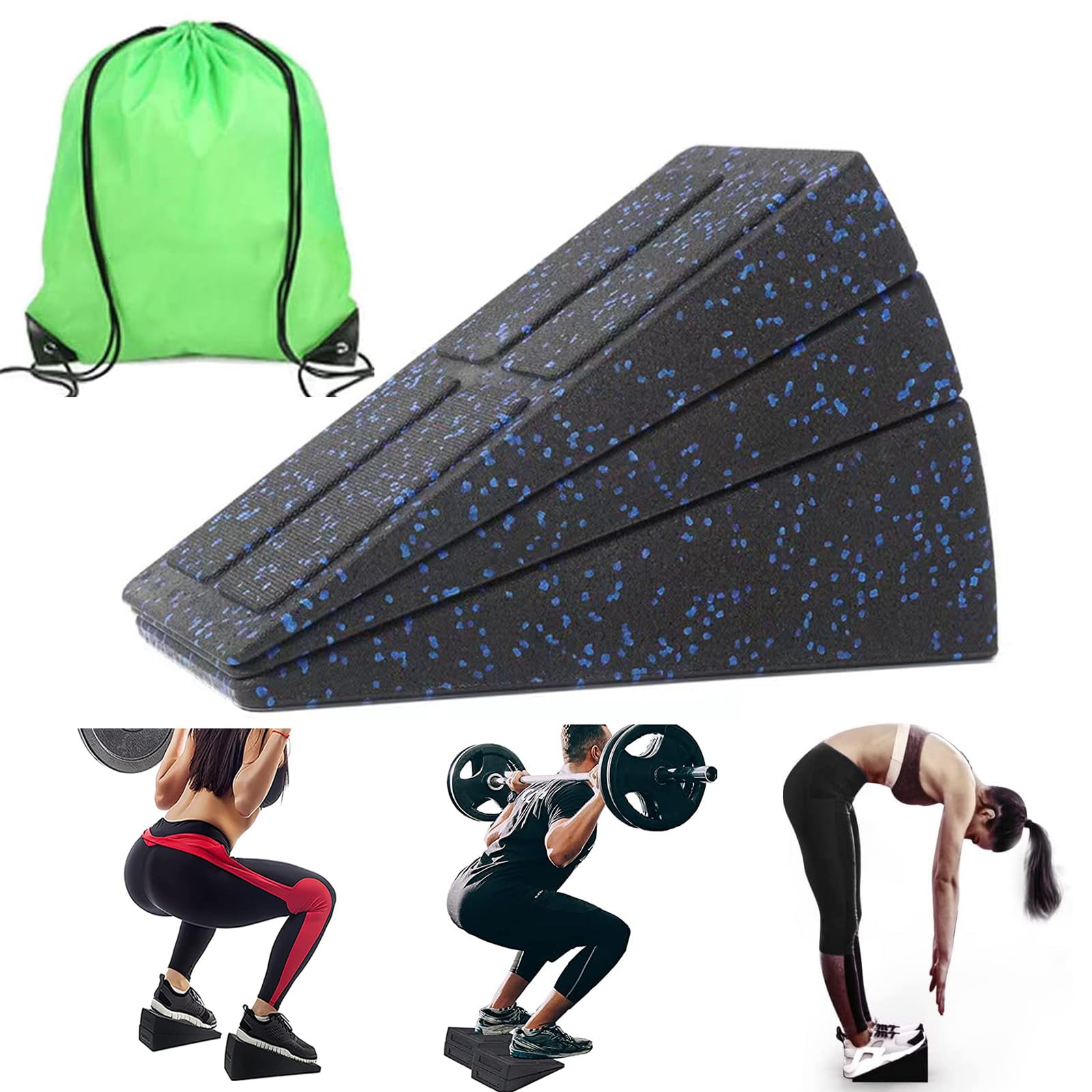 3 PCS Squat Wedge Block Non-Slip Slant Board,Heel Elevated Squat Wedges,Adjustable Incline Board Squat Ramp Deadlift Wedge,Heavy Duty Foam Foot Ankle Knee Stretcher Calf Raise(Black Blue)