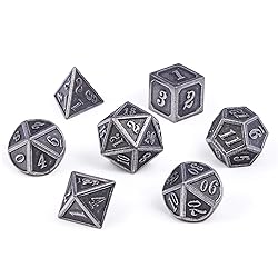 DnDnD Acient Silver Metal DND Dice Set, 7PCS D&D
