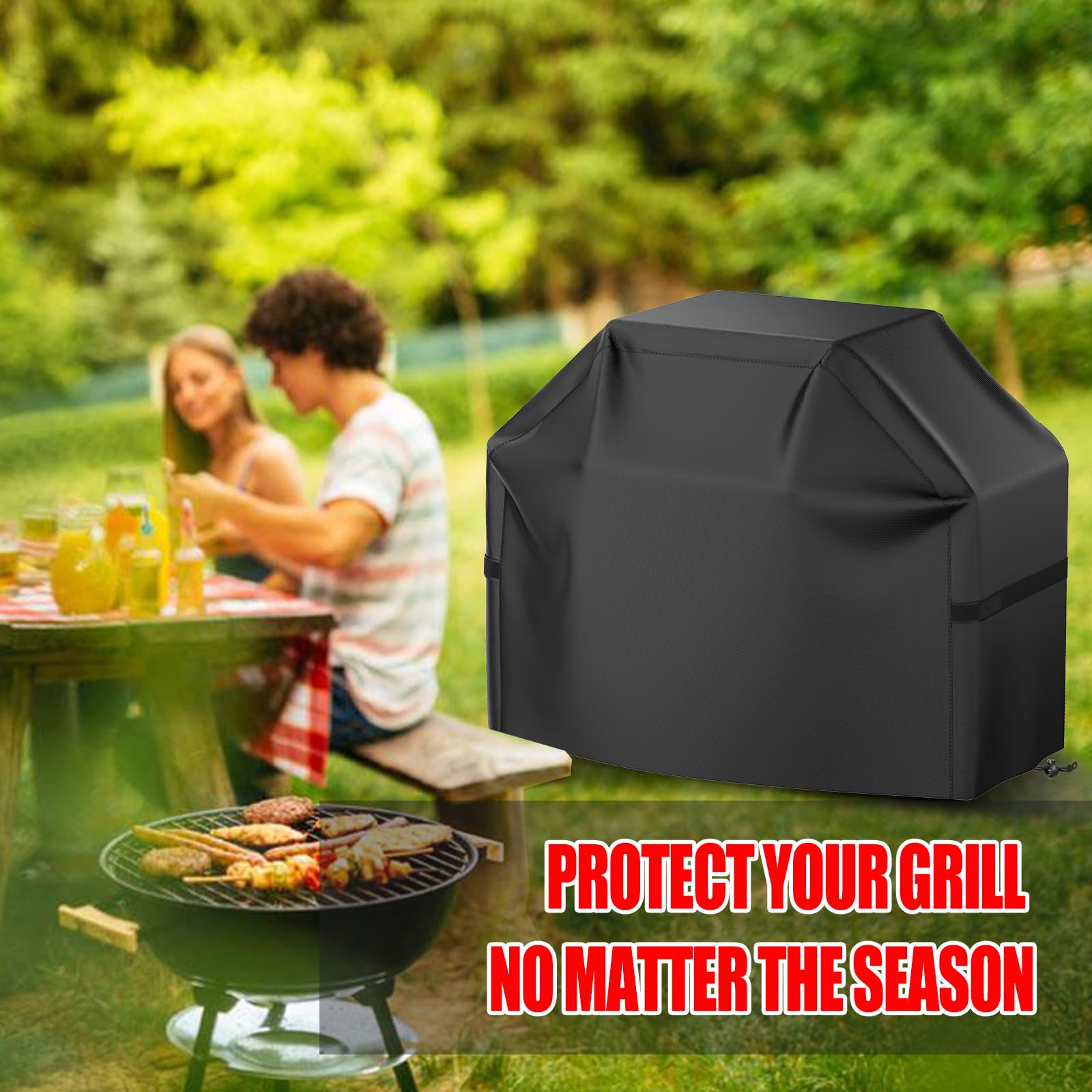 Grill Cover, 52 inch BBQ Gas Grill Cover Waterproof Weather Resistant, Fade Resistant, UV Resistant Material for Most Grills, Black