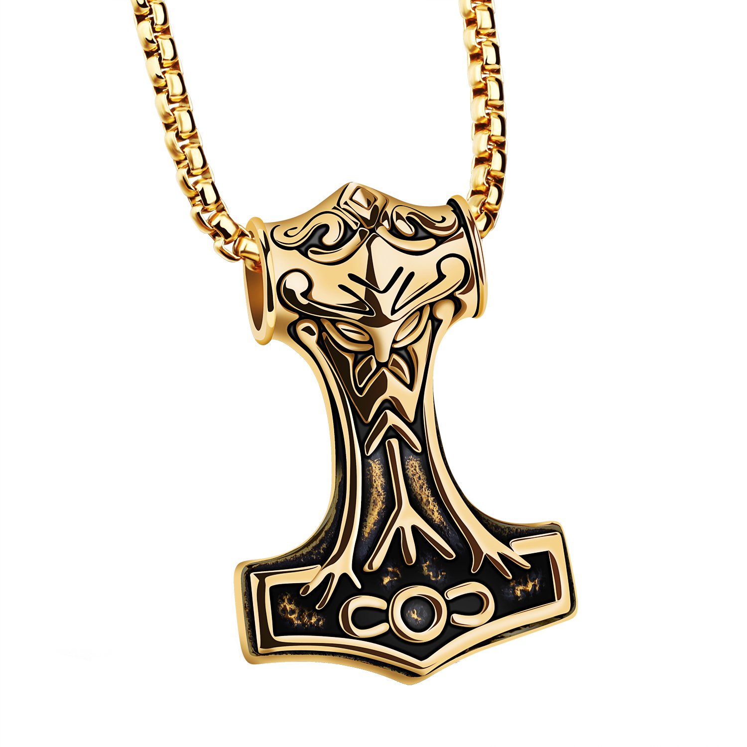 PAURO Collar con colgante de martillo Thors Mjolnir de acero inoxidable para hombre, joyería vikinga de oro con cadena