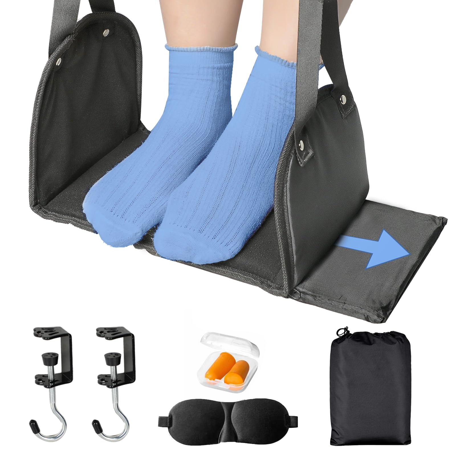 Photo 1 of Foot Hammock for Plane Travel, Airplane Foot Rest, Flight Foot Sling with Extended Adjustment Strap, Portable Desk Foot Hammock, Wider Leg Hammock Under Desk - Travel Essentials to Relax Your Feet