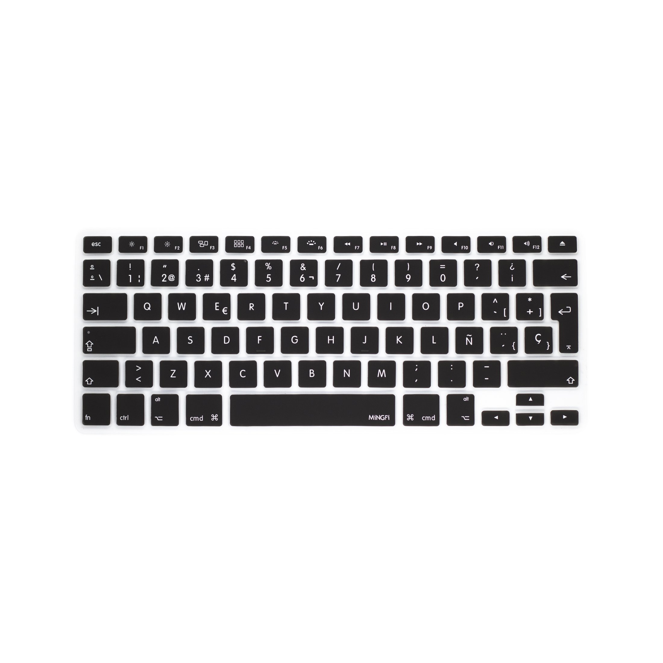 MiNGFi Silicone Spanish Keyboard Cover for MacBook Pro 13" A1278 A1425 A1502 (2008–2017), Air 13" A1369 A1466 (2010–2017), Pro 15" A1398 A1286 (2008–2015), Pro 17" A1297 (2011) EU/ISO Layout - Black