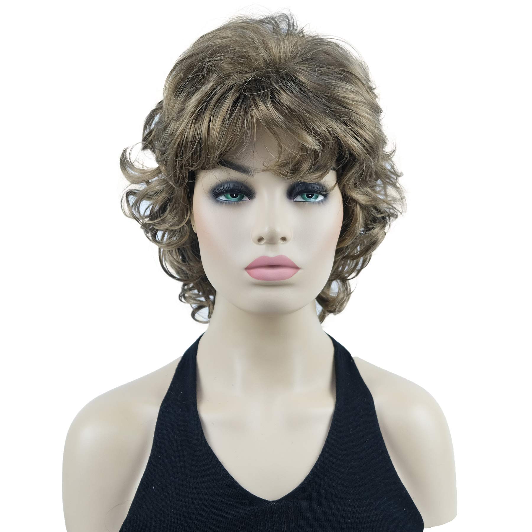 Lydell 10" Women's Short Soft Super Curly Wig Layered Natural Movement Synthetic Wigs (Light Golden Brown)