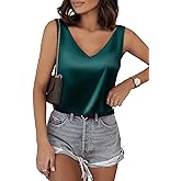 BLENCOT Tank Tops for Women V Neck Silk Summer Satin Sleeveless Blouses Basic Camisole Shirts