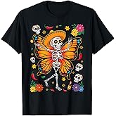 Day of the Dead Sugar Skull Skeleton Butterfly Halloween T-Shirt