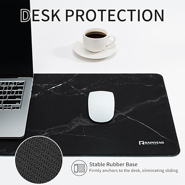 RAINYEAR LARGE GAMING MOUSE PAD(35.4 X 15.7 INCH), COMPUTER MOUSEPAD WITH ANTI-SLIP RUBBER BASE, SMOOTH LARGE KEYBOARD MOUSE PAD MAT FOR GAMER, OFFICE, HOME, BLACK MARBLE