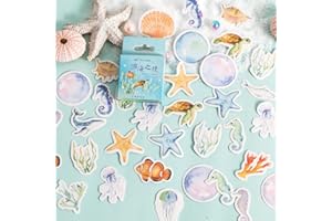 Obujopal 46 Pcs Sea Shell Starfish Seahorse Stickers for Scrapbooking Journaling Planner Laptop Junk Journal Collage Envelope Phone Case DIY Art Crafts Decoration, 23 Patterns