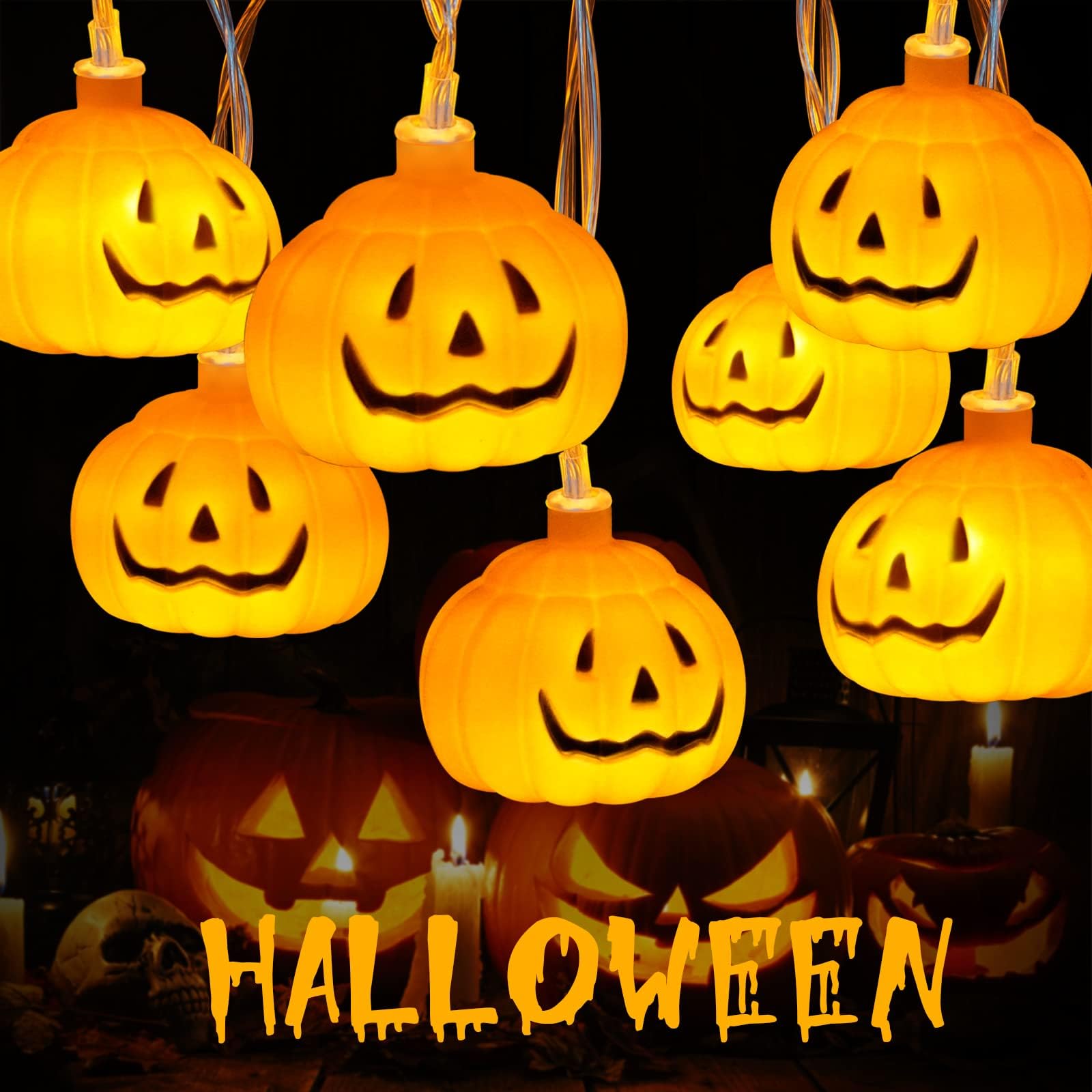 Sunwuun Upgraded 20 PCS Halloween Pumpkin String Lights Decorations for Room Garden Decoration, 8 Modes Halloween Decoration Lights 3 Metres 1.9 * 1.9in for Indoor Outdoor Decoration