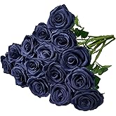 Carlita‘s Blooms Artificial Navy Blue Flowers Silk Roses Long Stems Fake Bridal Wedding Bouquet for Home Garden Party Floral Decor 15pcs(VASE is NOT Included)