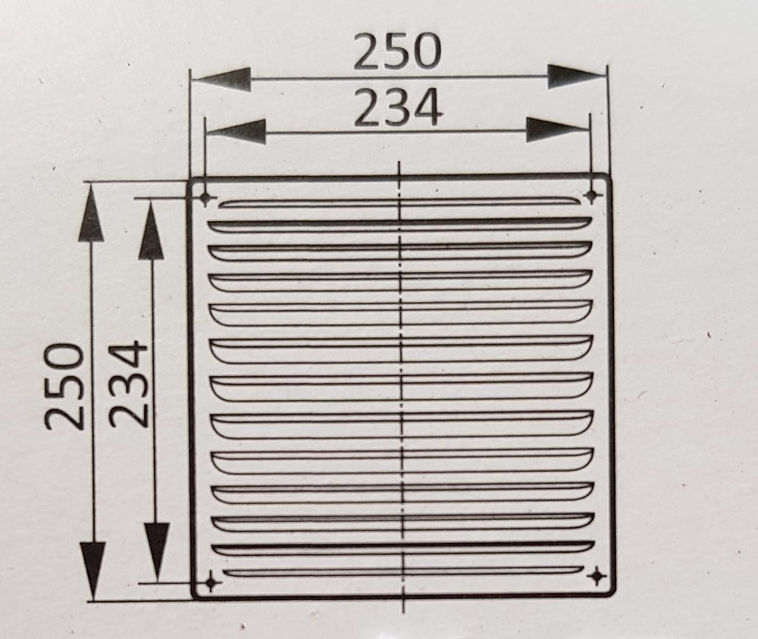 Metal air vent grille with insect protection, ventilation grille, exhaust air / supply air vent, Zink, 250x250mm - Image 4