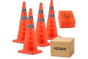 HiGiant [4 Pack] Collapsible Traffic Safety Cones 28'' inch, Orange Pop-up Cones with Reflective Collar, Caution Cones for Road Driving Practice and Parking lot