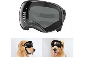PETLESO Dog Goggles for Large Breed, Dog Sunglasses Medium Large Breed Wide View Pet Eye Protection with Adjustable Straps for Driving Riding Hiking, Black Lens