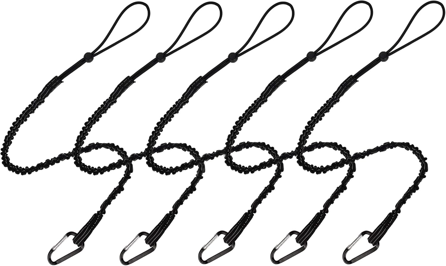 Tool Lanyard，5 Pack Safety Tool Leash，Retractable Bungee Cord with Aluminum Lock Carabiner and Adjustable Loop End, Maximum Weight Limit 13.6KG / 30lb, Fall Restraint with Shock Cord Stopper - - 