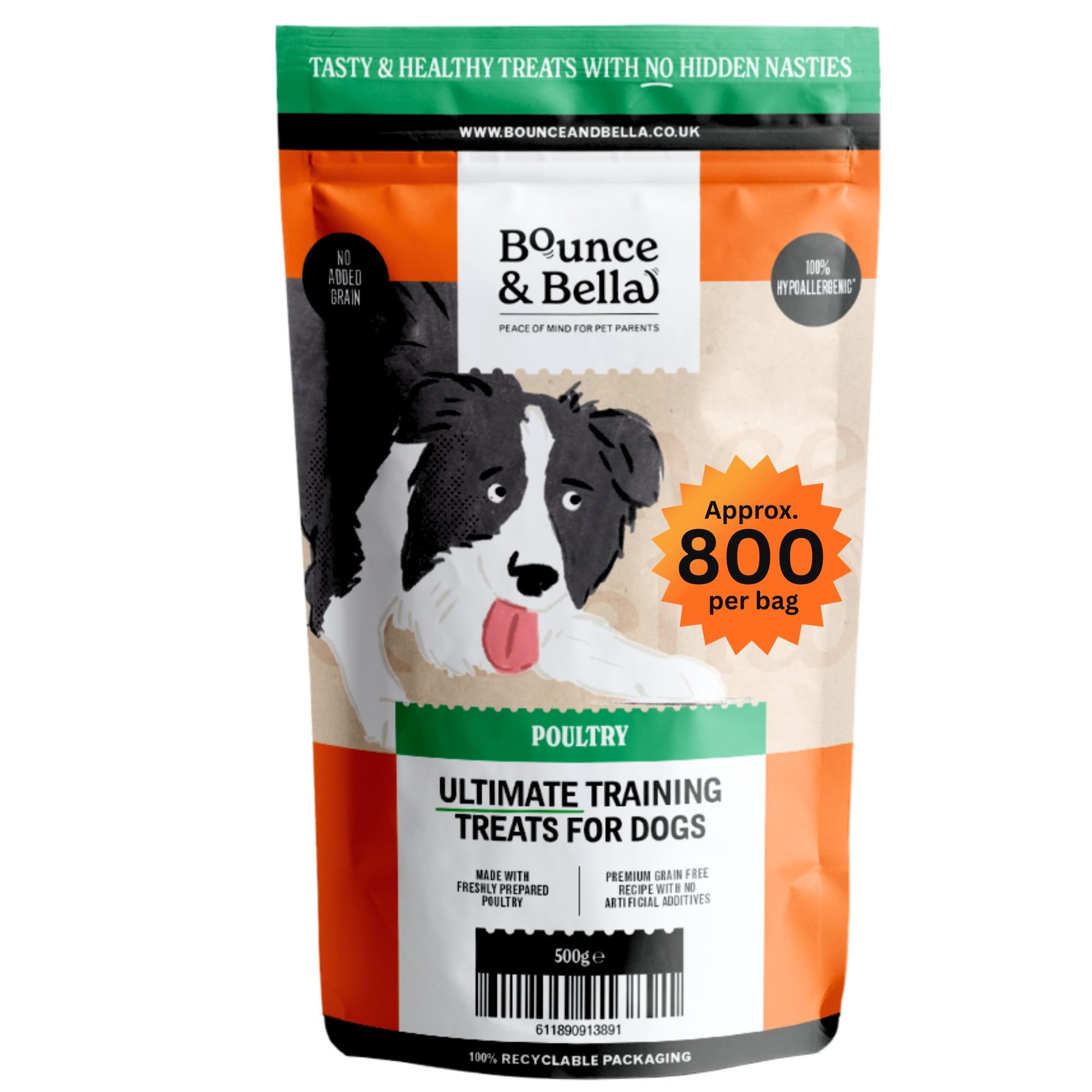 Grain-Free Dog Training Treats – 2 Pack: Poultry (2 x 500g, 1000g Total) | Crunchy, Hypoallergenic Bites for Training & Sensitive Stomachs | Bounce and Bella