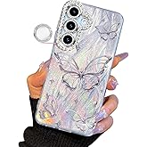 I-MGAE-IN-AR Compact Case for Samsung Galaxy S24 & S25 Butterfly Design,Diamond Camera Lens Protection Frame,Cute Soft Slim TPU Shockproof Protective Phone Cases Cover for Women Silver Aesthetic