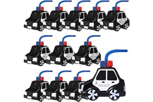 Tanlade Truck Birthday Party Favor Gifts Supplies Police Car Cups with Straws,10oz Plastic Police Car Shape Cup Reusable Traffic Vehicle Birthday Party Favor for Car Birthday Party(12 Set)