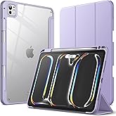 JETech Case for iPad Pro 11-Inch M5/M4 2025/2024 (6th/5th Generation) with Pencil Holder, Clear Transparent Back Shell Slim Stand Shockproof Tablet Cover, Auto Wake/Sleep (Purple)