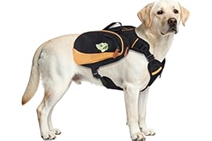 MOYSOON Y-Shaped Dog Backpack Harness with Handle, Height-Adjustable Side Pockets Tactical Saddle Bag for Dogs, Lightweight Dog Packs for Hiking Walking Training, D-Ring Leash Attachment (55-85LB)