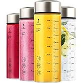 Zukro 16 oz Glass Water Bottles, 4 Pack Reusable Wide Mouth Heat-Resistant Borosilicate Glass Jars with Stainless Steel Lids for Juicing, Smoothie, Protein, Leakproof Juice Bottle, BPA Free