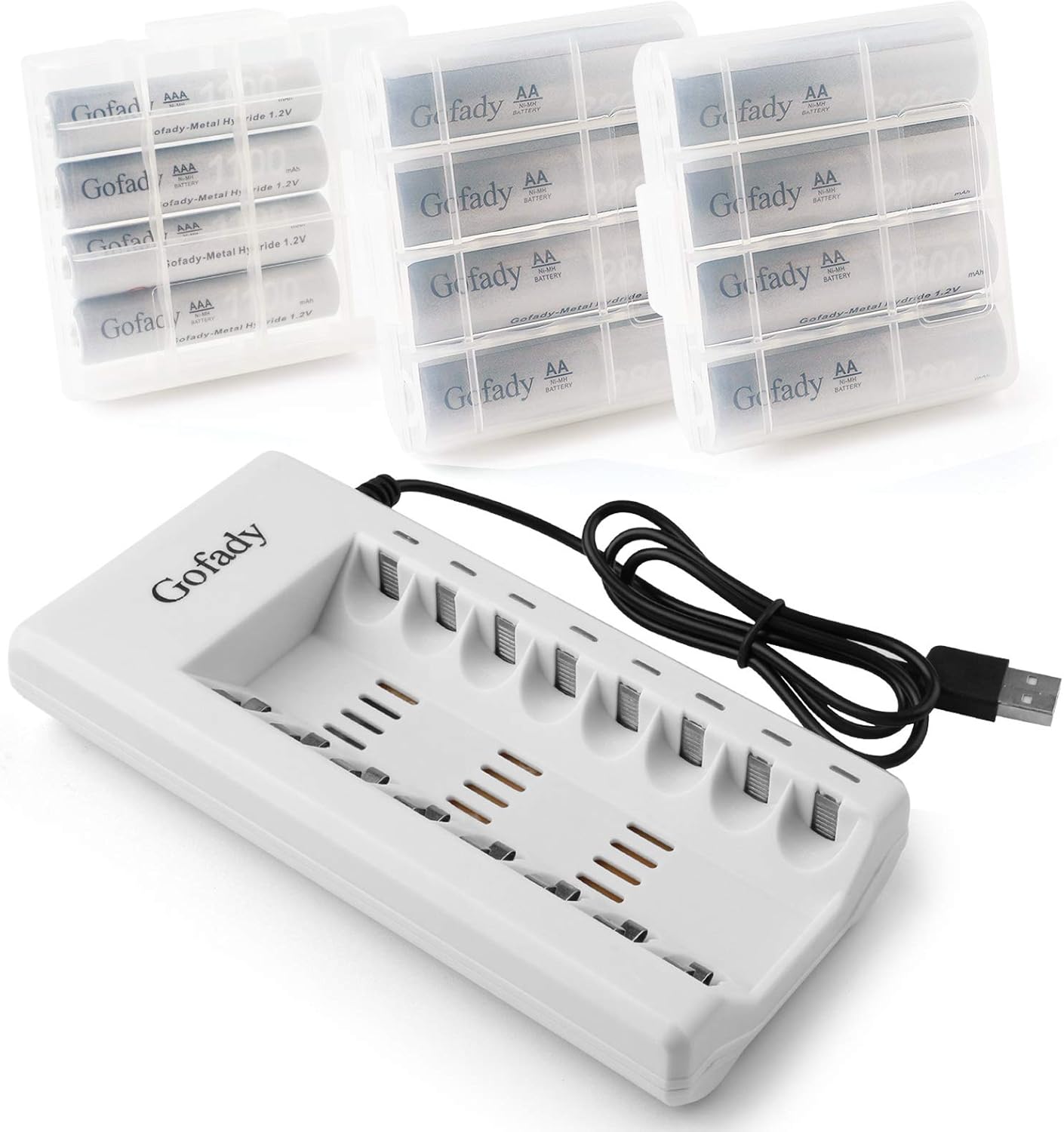 Gofady 12pack Rechargeable Batteries, Rechargeable AA Batteries 2800MAH(8pack) and AAA(4pack) 1100MAH Durable Batteries with 8 Slot AA AAA Battery Charger Fast Charging: Home Audio & Theater