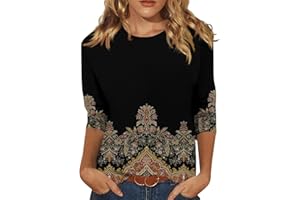 ROKIACDE Womens 3/4 Sleeve Tops 2024,Long Sleeve T Shirt Ladies Tops and Blouses Round Neck Shirts Flowers Graphic Tunic