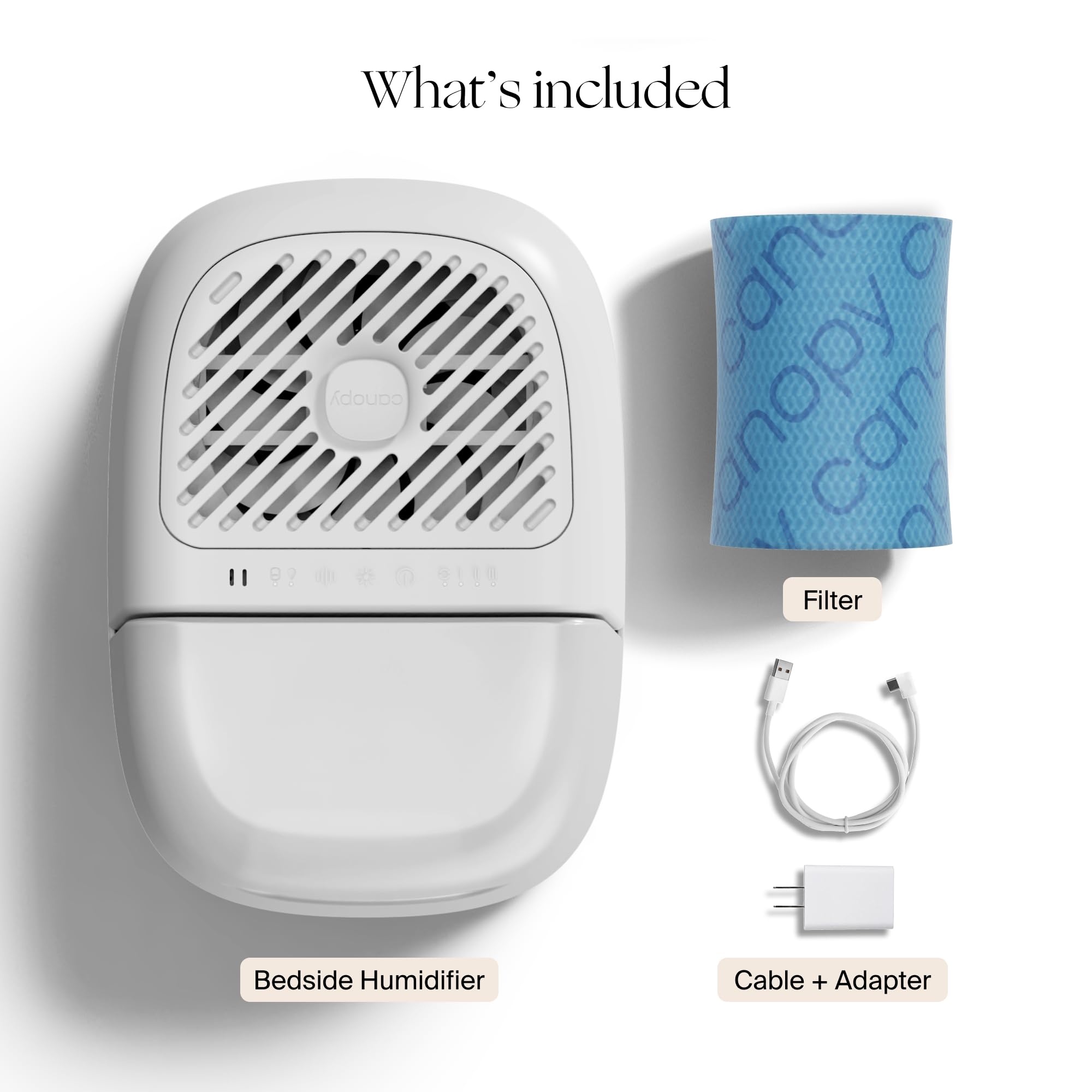 Canopy Bedside Humidifier 2.0, White, 36 HR Run Time, 2.5L Capacity - Reading Light & White Noise - Alleviate Symptoms of Allergies, Flu, Cold, Dry Skin - Humidifier, Filter, Power Cord & Adapter