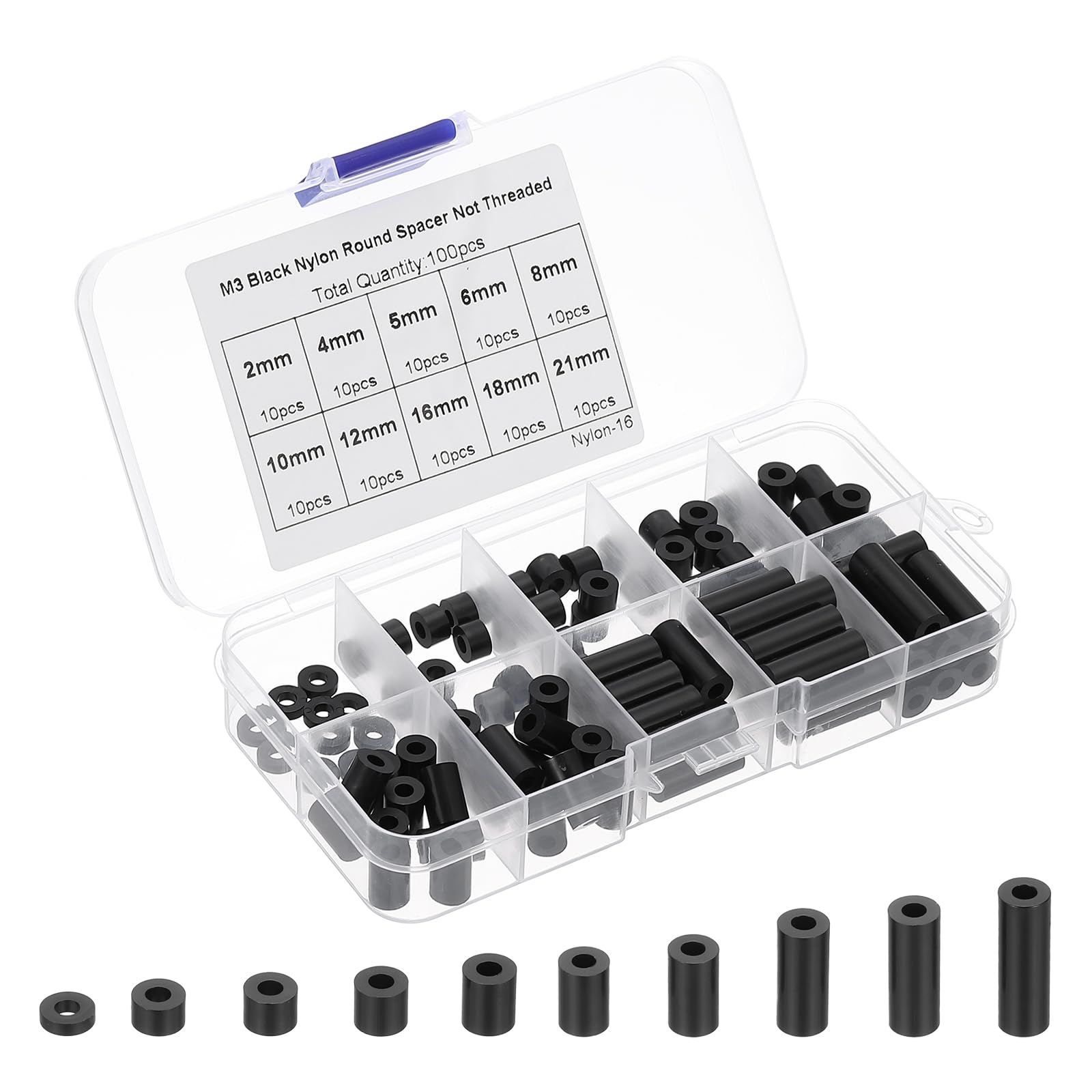 PATIKIL M3 Nylon Spacer, 100Pcs Round Spacer Standoff Non-Threaded Assortment Electrical Outlet Spacers for PCB Motherboard, Circuit Board, Switch and Receptacle, Black