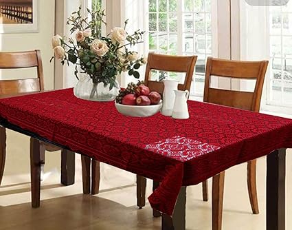 Kuber Industries Cotton Dining Table Cover 6 Seater - Maroon