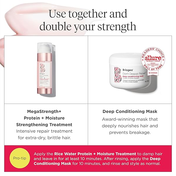 BRIOGEO DON’T DESPAIR, REPAIR! DEEP CONDITIONING MASK, DEEP CONDITIONER FOR DRY DAMAGED OR COLOR TREATED HAIR, PREVENT FUTURE BREAKAGE, PROTEIN MASK FOR STRONGER HAIR, VEGAN, CRUELTY-FREE, 4 FL OZ