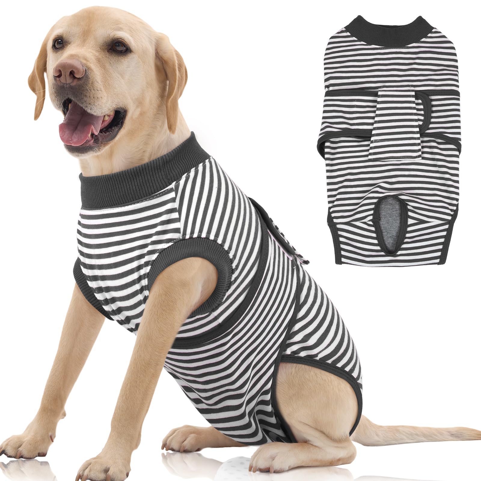 Photo 1 of FUAMEY Dog Recovery Suit Male,Dogs Surgery Neuter Suits Puppy Spay Shirts for Female Protect Dog's Skin Anti Licking Abdominal Wounds Doggie Onesie Pet Bodysuit Alternative to Cone Gray Stripes XL