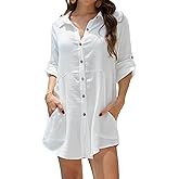 Bsubseach Bathing Suit Cover Up for Women Cotton Swim Coverup Long Sleeve Shirt Dress Beachwear