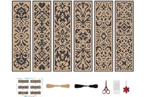 BEUNITONE 6 Pcs Cross Stitch Bookmark Kit DIY Vintage Decorative Border Counted Cross Stitch Stamped Kits for Adults Beginners with Instructions Embroidery Bookmark Kit for Book Lovers 2.4x7.9 in