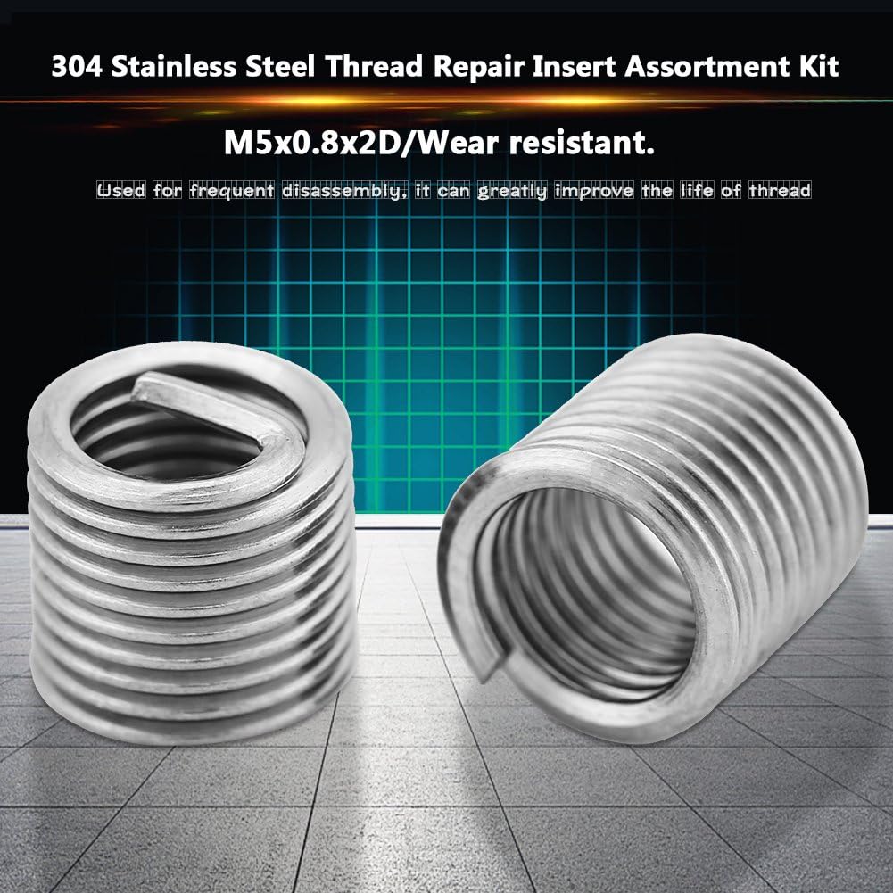 TOPINCN 100 Pcs Wire Screw Sleeve Wire, 304 Stainless Steel Thread Repair Insert Assortment Kit M5X0.8X2D - Image 4