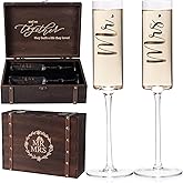 Physkoa Engagement Gifts for Couples-Toasting Mr and Mrs Champagne Glasses with Keepsake Box– Bride and Groom Champagne Flutes for Wedding Engagement Bridal Shower