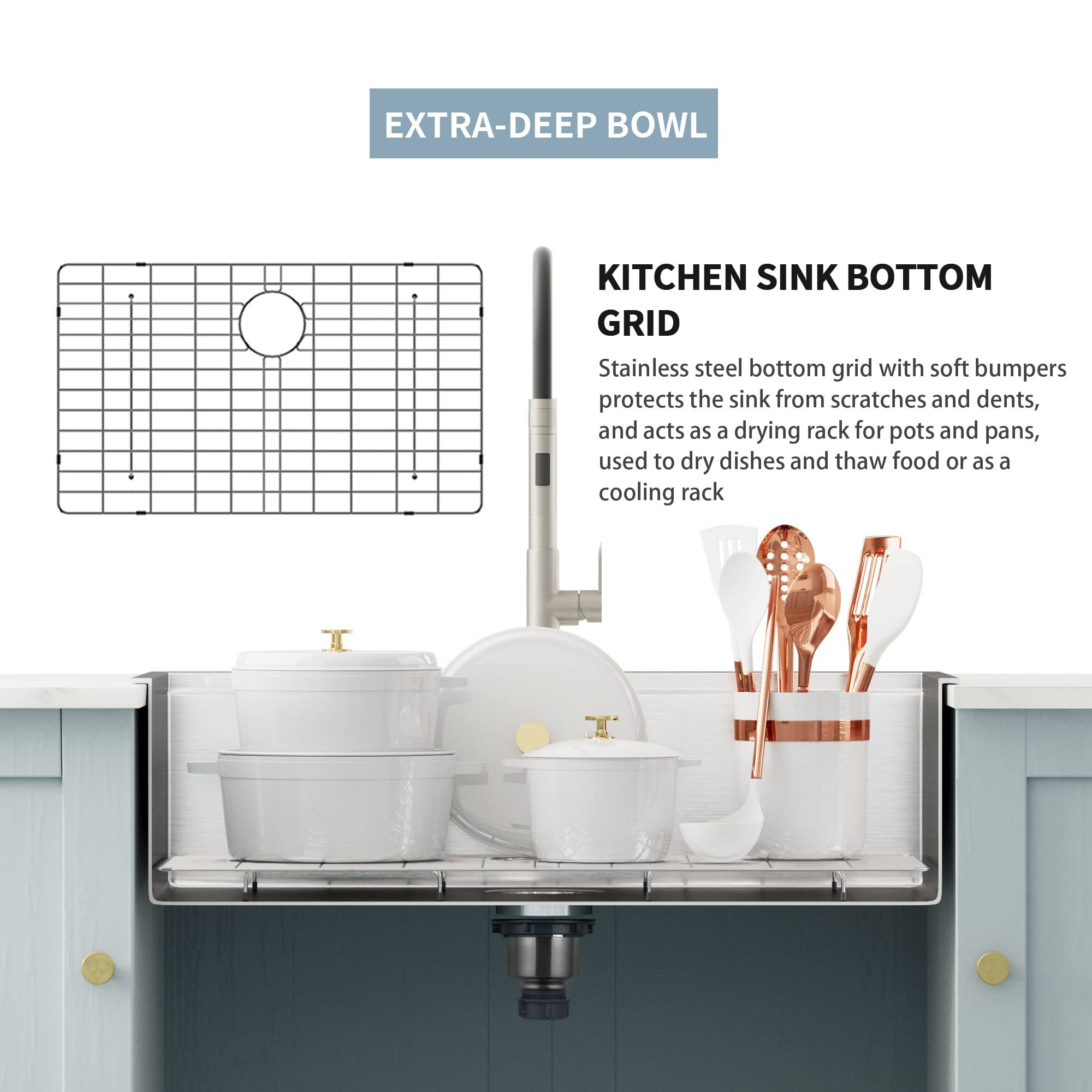 33 x 22 inch Drop In Kitchen Sink, HausinLuck SUS304 Stainless Steel Drop In Workstation Ledge Sinks Topmount Sink 18 Gauge, Handmade Over Counter Large Single Bowl Sink with Accessories (Pack of 5)