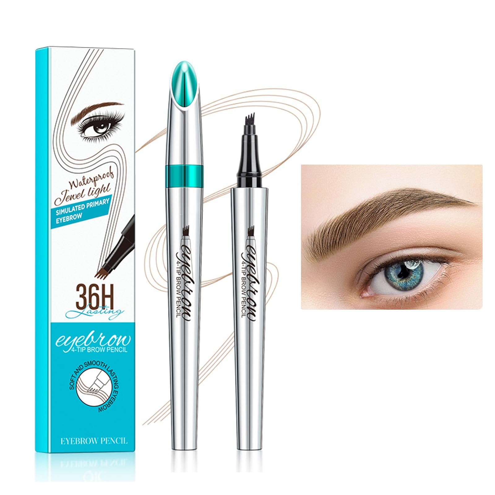 Weixinbuy Microblading Eyebrow Pen - Long-lasting, 4D Four-Tip Waterproof Eyebrow Pencil, Liquid Eye Brow Pencil - Smudgeproof, Easy to Use for Fine Natural Strokes (Light Brown)